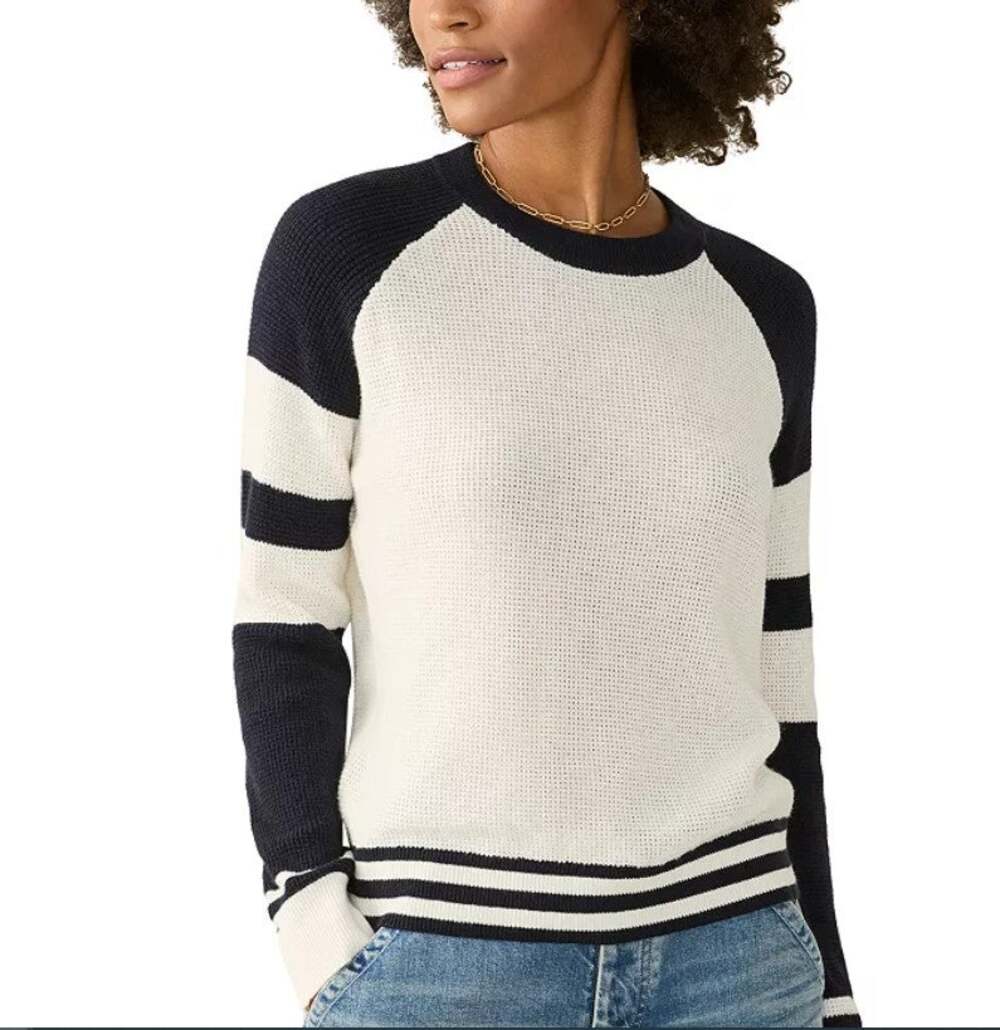 Faherty Throwback Waffle Sweater Black White XS Preppy Nautical